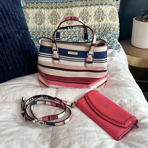 Kate Spade | Laurel Way Berber Striped Crossbody Purse With Matching Wallet EUC - Picture 1 of 11